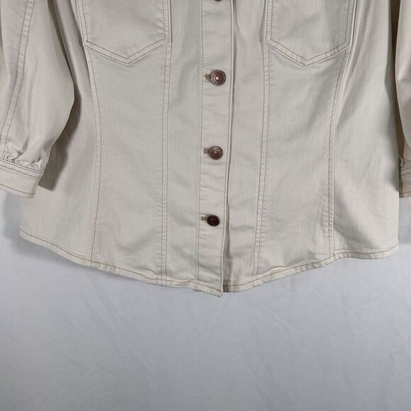 Chico's Jacket Women's Large Off White Button Up Pockets Cotton Blend - Picture 3 of 9